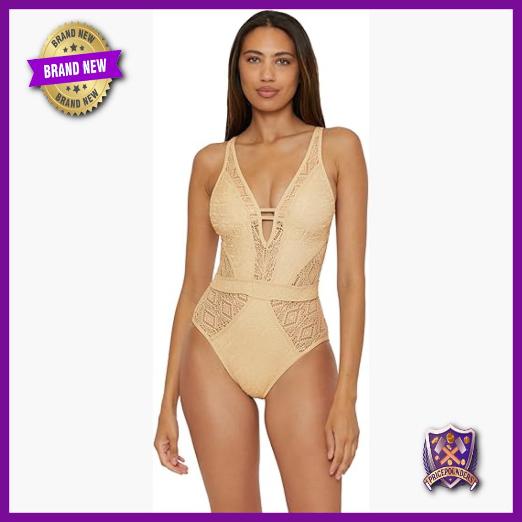 Small One Piece Swimsuit Plunge Neck Crochet Adjustable Straps Nylon Spandex
